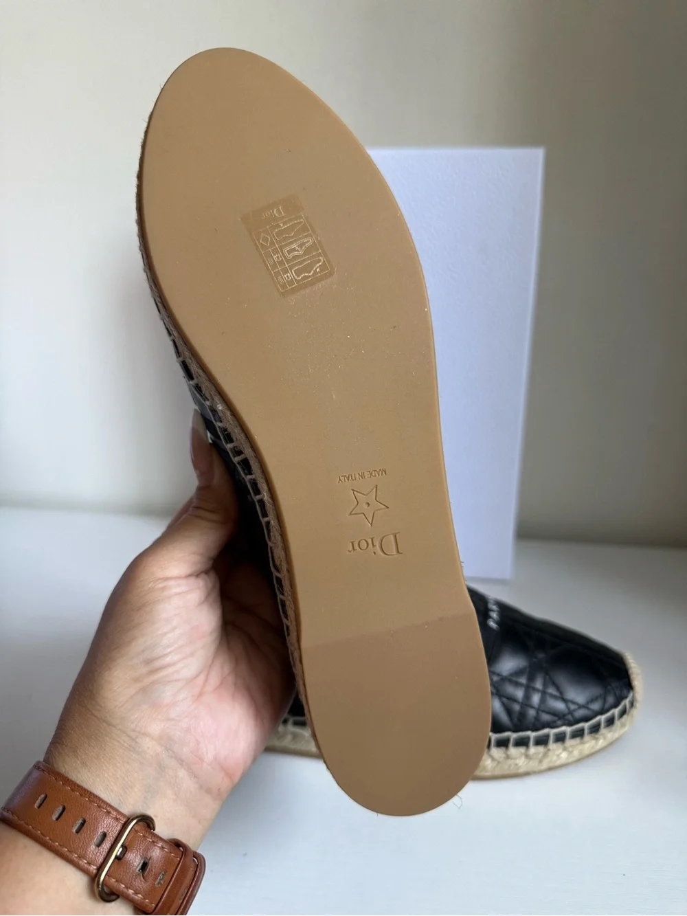 NIB Dior Granville Black Cannage Quilted Leather Espadrilles Logo Band